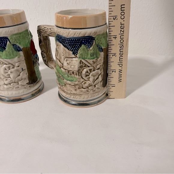 (2) Vintage German Beer Steins Made Japan Tree Handle German Artwork Excellent - Picture 4 of 5